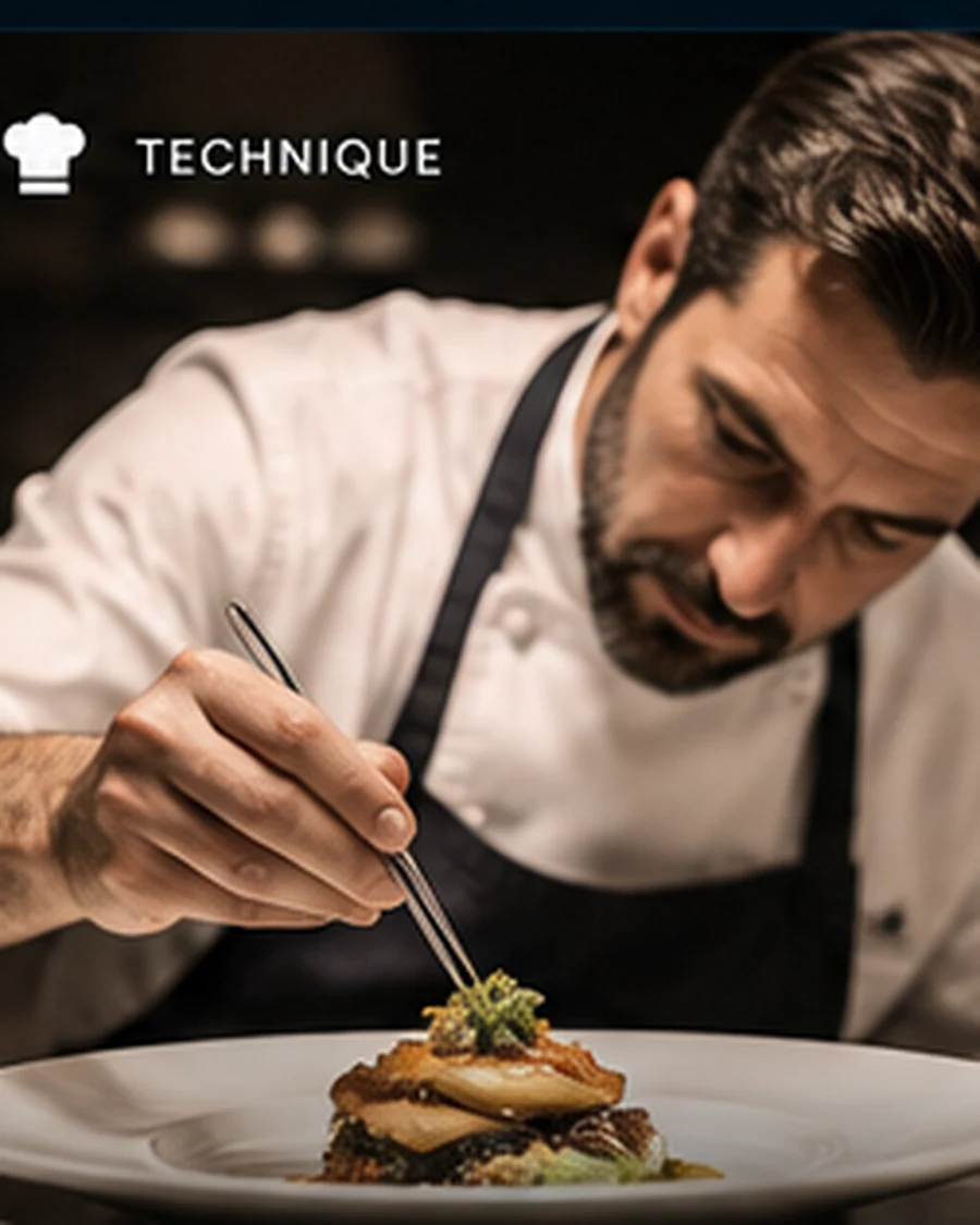 Chef demonstrating precise modern Mediterranean plating